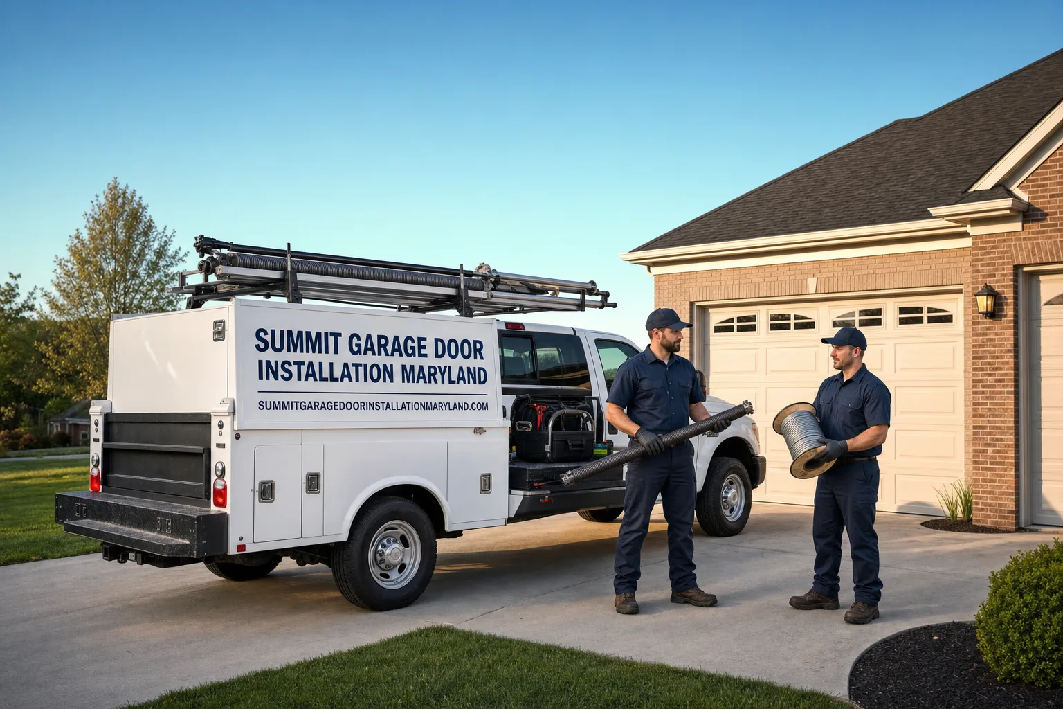 Summit Garage Door Installation Maryland service vehicle and crew in Maryland, MD
